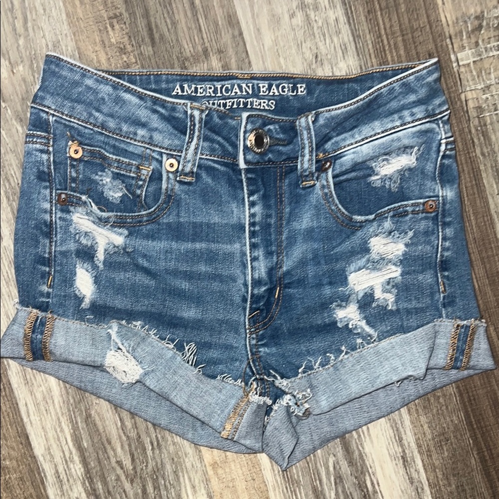 American Eagle Outfitters Blue Distressed Jean Shorts